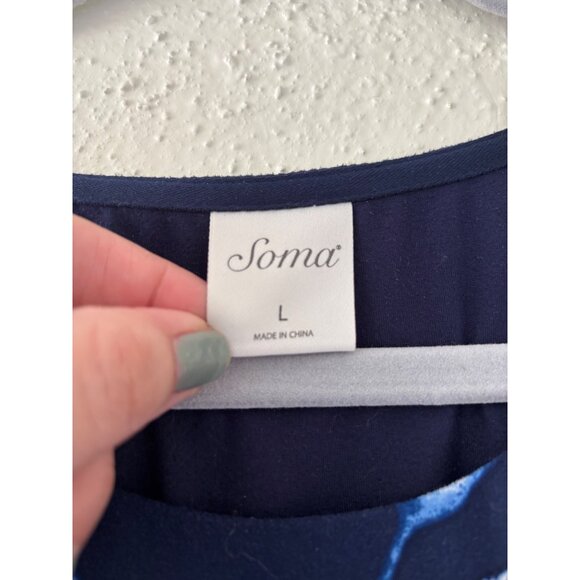 Soma Womens Navy Lemon Print Sleeveless Knit Maxi Dress With Side Pockets  L - Picture 4 of 14